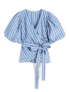 H&M blue striped wrap blouse